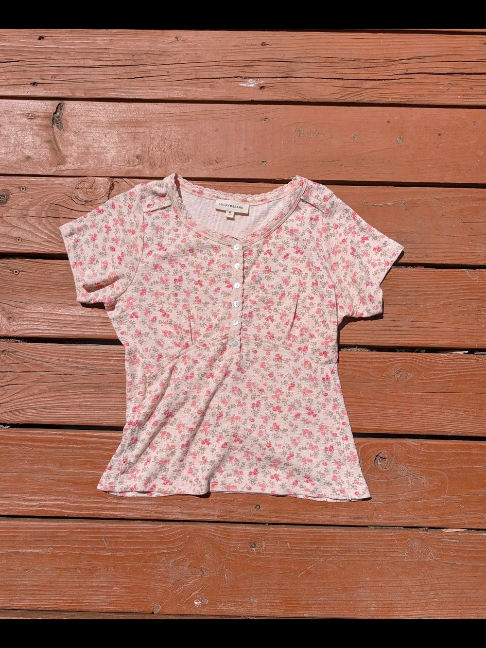 Lucky Brand Pink Floral Henley Tee